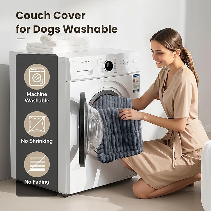 Non Slip Fuzzy Pet Couch Covers for Dog, Washable Couch Cushion Covers for Dogs