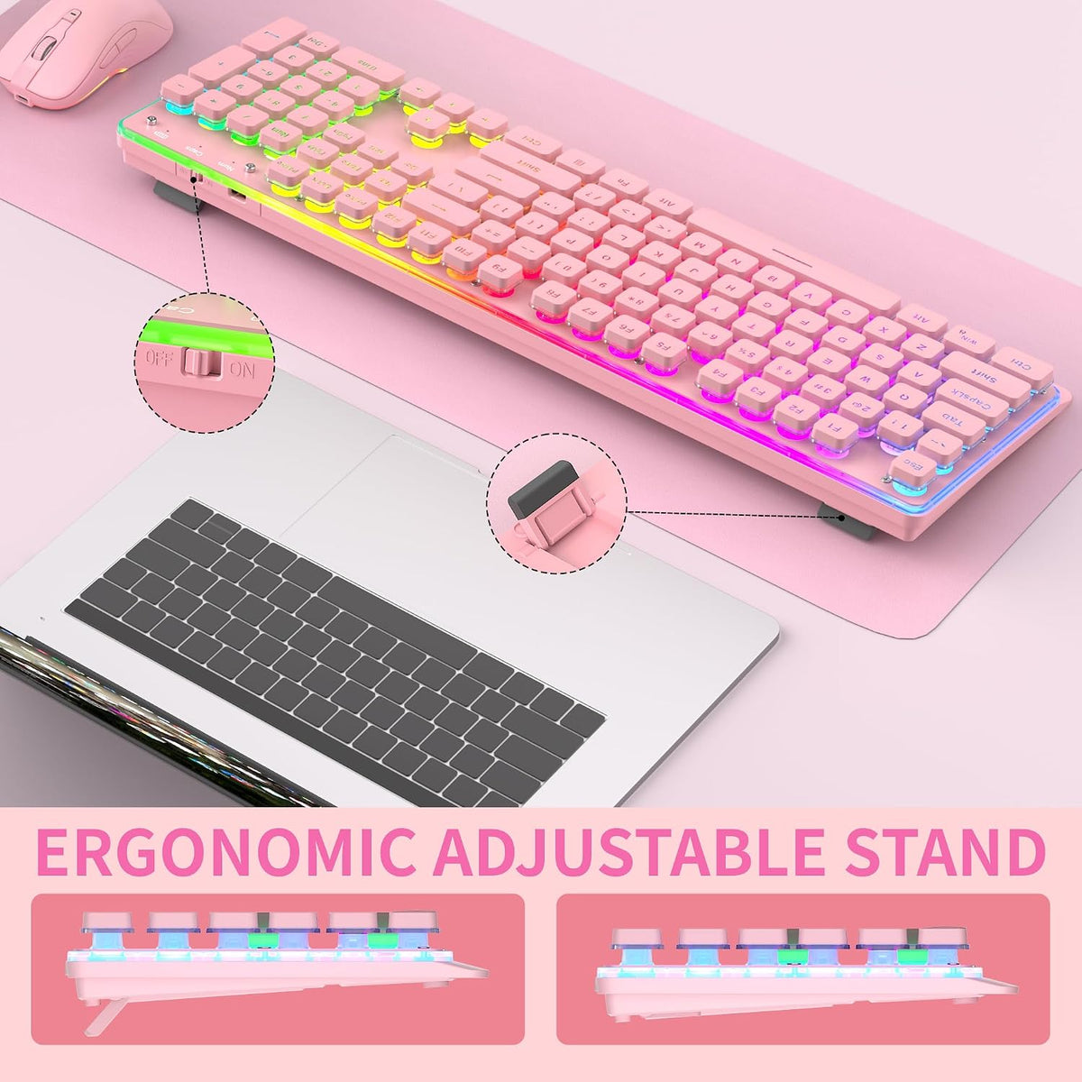 MAGEGEE Wireless Keyboard and Mouse Combo, 2.4G Full Size RGB Keyboard with 104 Keys, Rechargeable Wireless Mouse with 3 DPI, Ergonomic Computer Keyboard and Mouse Set for Windows Mac Laptop PC