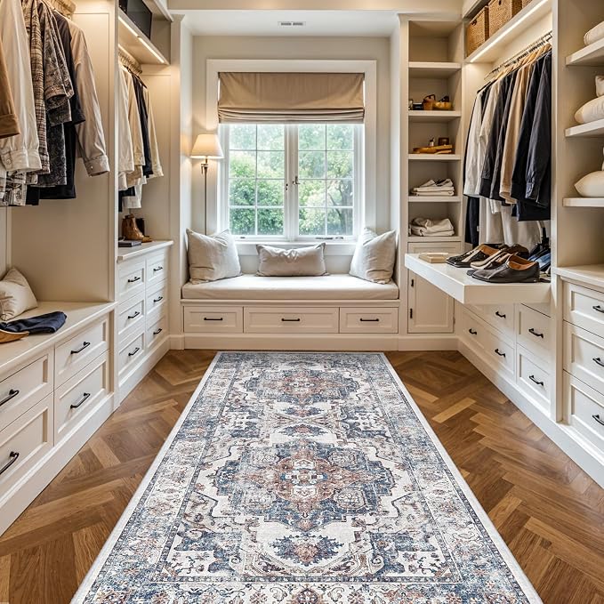 Washable 4x8 Hallway Area Rug: Vintage 8ft Water Resistant Soft Runner Rug