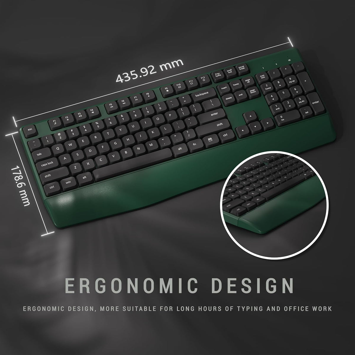 MPTOG Ergonomic Wireless Keyboard and Mouse Combo, Dark-Green Black