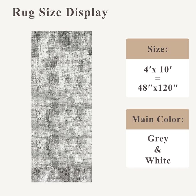 4x10 ft Extra Wide Hallway Rug – Non-Slip Washable Rubber-Backed Large Carpet