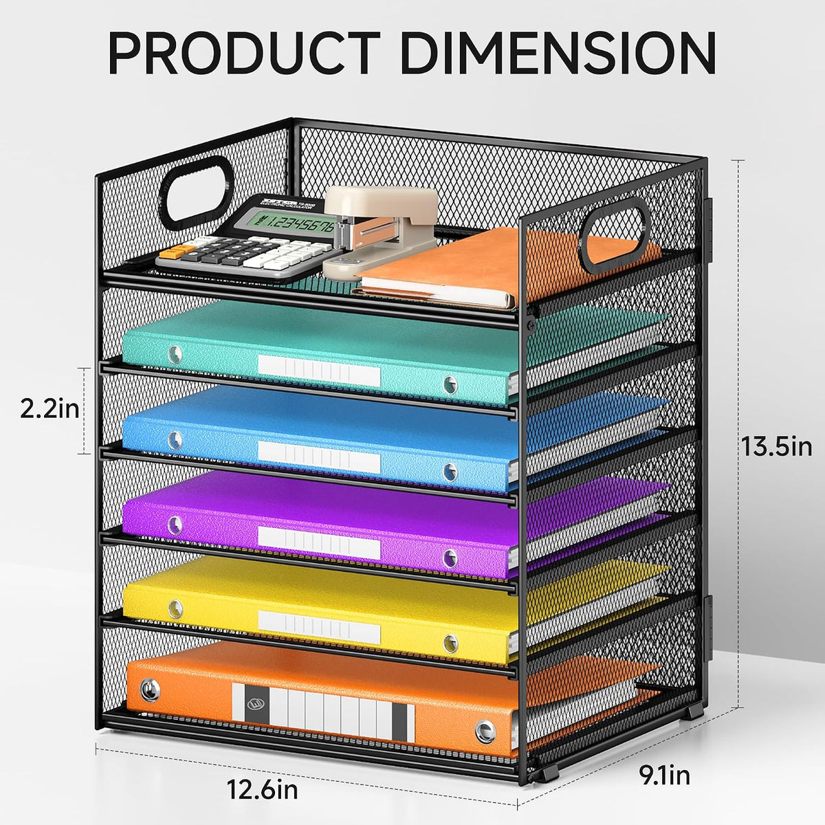 6 Tray Paper Organizer Letter Tray with Handle - Mesh Desk File Organizer, Paper Sorter Organizer for Office, Home or School File Folder Holder -Black