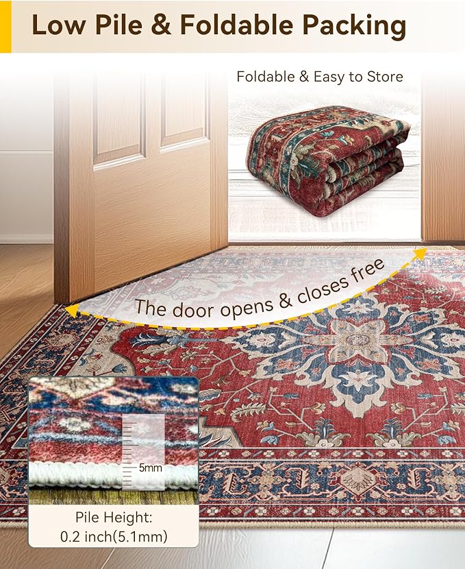 RELEANY Area Rugs Small 2'6"x4' Washable Non-Slip, Floral Vintage Distress