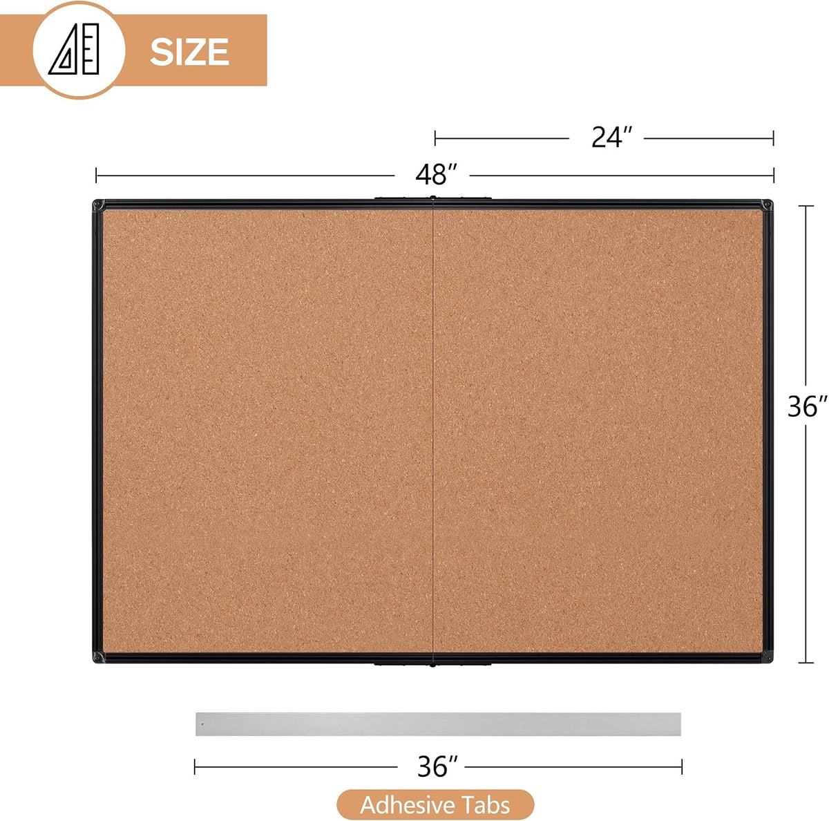 Cork Board Bulletin Board 36 x 48, Foldable Notice Pin Board for Wall, Black Aluminum Framed 4x3 Corkboard, Large Wall Mounted Office Board with 36 Push Pins for School & Home