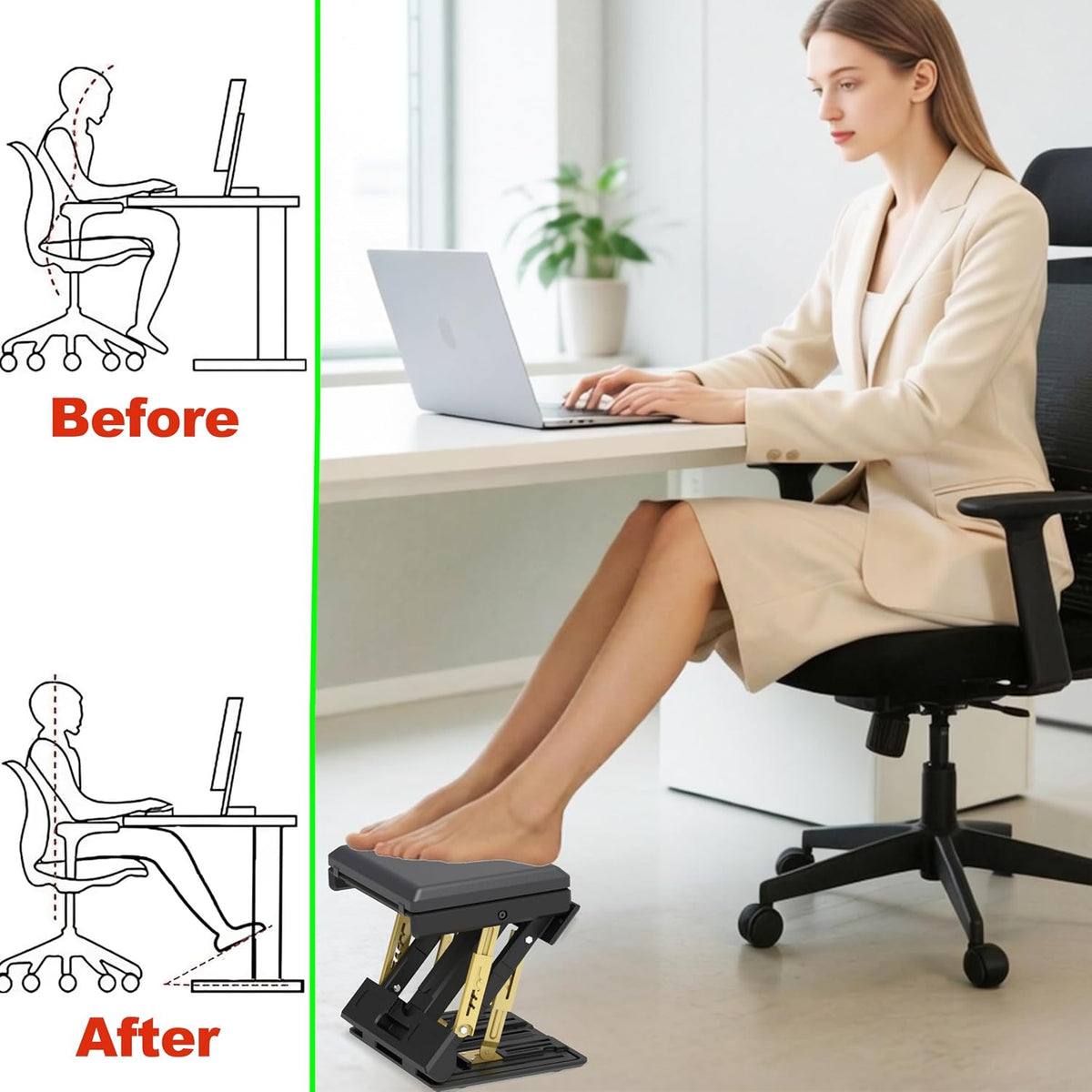 120 lbs Ergonomic Adjustable Under Desk Footrest & Leg Rest Stool