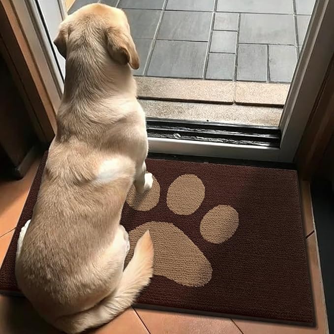 Buganda Dog Door Mat for Muddy Paws, Absorbent Dirt Trapper Non Slip Indoor Doormats, Washable Low-Profile Mat for Mud Dogs, Entryway Carpet for Inside Floor (70x47 Inches, Brown)