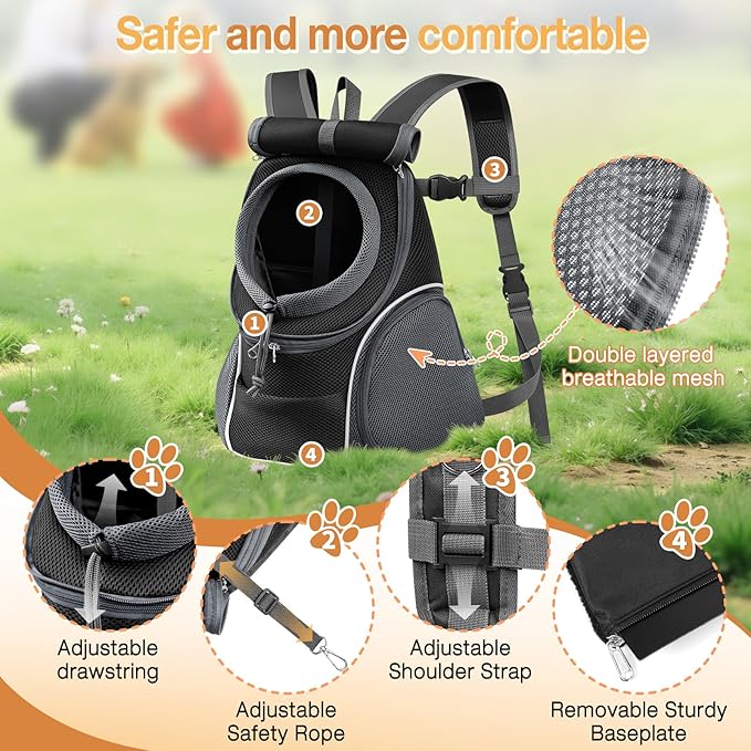 YUDODO Dog Front Carrier Backpack with Sunshade Hood, 2 Head-Out (Front & Side) Breathable Pet Carrier for Small Dog, Ventilated Doggy Backpack for Hiking Outdoor (Upgraded – Black, M)