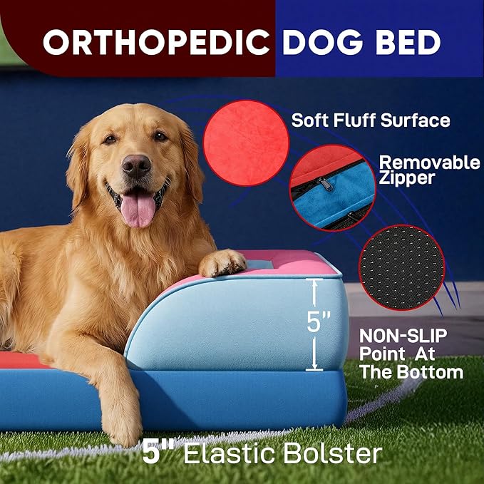 Comfort Expression Orthopedic Dog Bed for Extra Large Dogs 45x35 Inch, Waterproof Egg Crate Foam XL Pet Bed with Removable Bolsters, Dog Couch with Washable Cover & Non-Slip Bottom, Atlanta