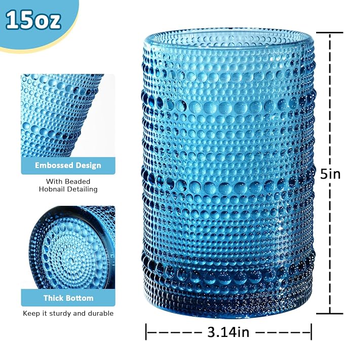 15 oz Colored Hobnail Drinking Glasses