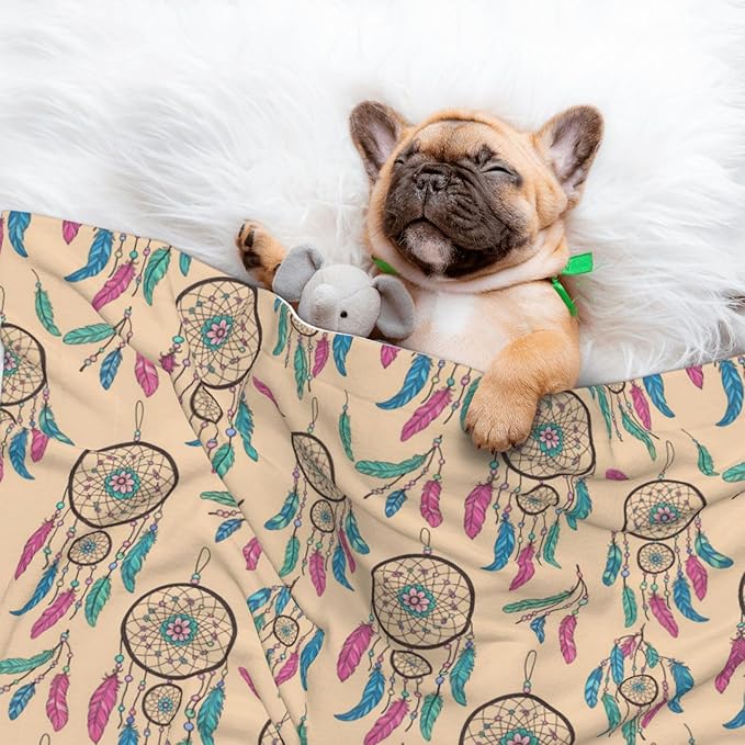 Reversible Dog Blanket for Beds Couches, Dream Catcher, Double Sided Cat Blanket with Textured Dot Feel and Smooth Feel for Seasonal Comfort All Year