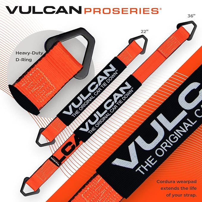 VULCAN Ultimate Axle Tie Down Kit - Heavy Duty ProSeries Webbing - Includes (2) 22 Inch and (2) 36 Inch Axle Straps, (2) 96 Inch Snap Hook Ratchet Strap, and (2) 112 Inch Loop Tie Down Combinations