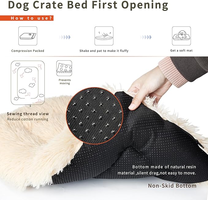 nononfish Extra Small Dog Crate Bed, 22"x13", Faux Shag Fur, Non-Skid Bottom