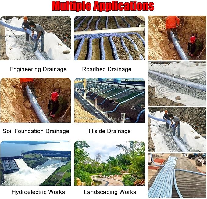 Commercial French Drain Pipe for Water Drainage, Construction Site/Sports Field