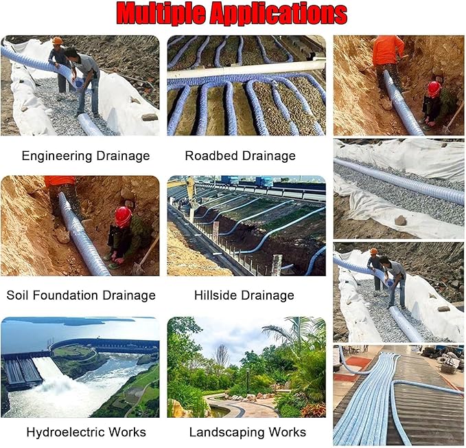 Commercial French Drain Pipe for Water Drainage, Construction Site/Sports Field