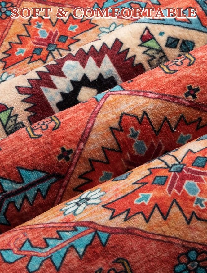 SERISSA Boho Washable Runner Rug, 2x5 Rug Runner Non-Slip Vintage Orange