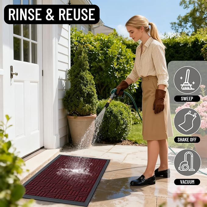 OLANLY Front Door Mat Outside Entrance 47x17, Heavy Duty Sturdy Natural Rubber