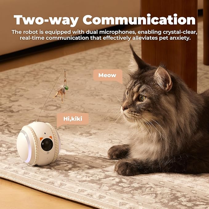 MOONBACK Indoor Cat Camera with Phone APP, 2-Way Audio Move Freely WiFi Wireless Pet Camera Robot for Dogs and Cats, Auto-Recharging, Privacy Protection