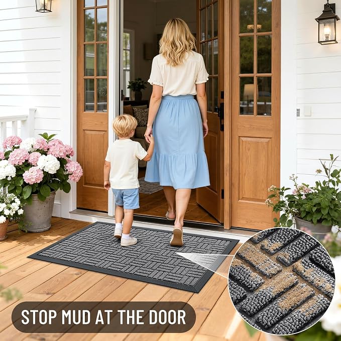 OLANLY Front Door Mat Outside Entrance 47x17, Heavy Duty Sturdy Natural Rubber