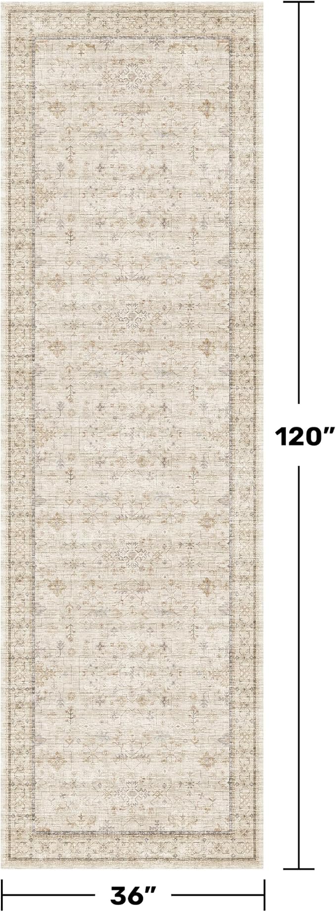 Beige 3x10 Washable Long Hallway Runner Rug Non Slip, Stain & Fade Resistant