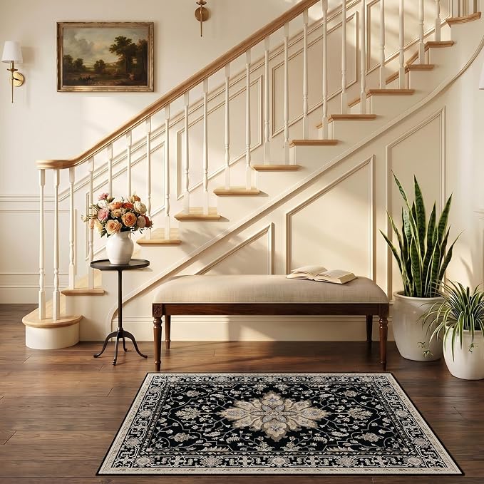 RELEANY Area Rugs Small 2'6"x4' Washable Non-Slip, Floral Vintage Distress