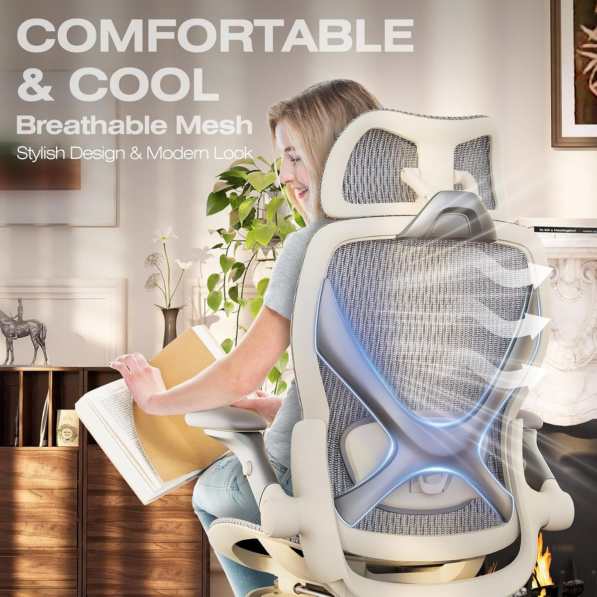 ELABEST X100 Ergonomic Mesh Office Chair with Footrest, Big and Tall Home Desk Chair with 5D Flip-Up Arms, Adjustable 3D Lumbar Support, Gaming & Executive Computer Chair