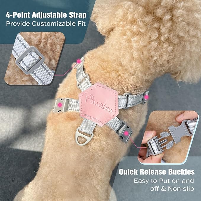 Pawaboo Small Dog Harness and Leash Set, Puppy Harness X-Frame No Pull No Choke, Dog Vest Harness Adjustable for Small Medium Sized Dogs, Soft Breathable Pet Harness for Walking Outing (S, Pink)