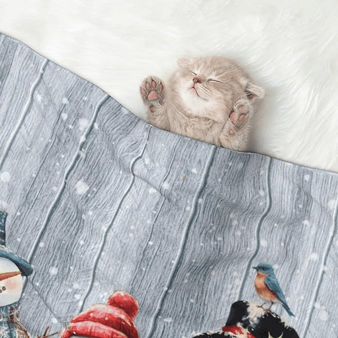 Winter Snowman Throw Blanket - Wodden Blanket for Dog Cat Snowy Pet Blankets 30x20 for Couch Sofa Bed