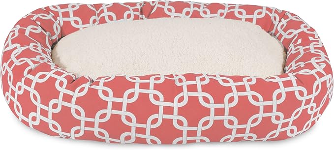 Majestic Pet 32 Inch Links Sherpa Calming Dog Bed Washable – Cozy Soft Round Dog Bed with Spine for Head Support - Fluffy Donut Dog Bed 32x23x7 (inch) – Round Pet Bed Medium - CORAL