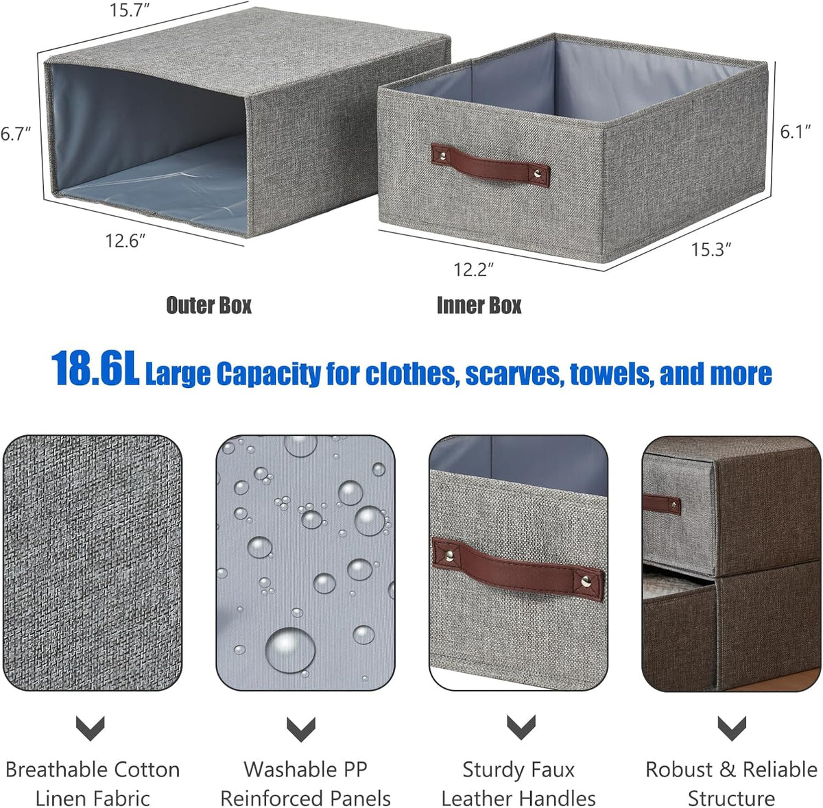 4PCS Closet Drawer Organizer Fabric Storage Boxes Bins Baskets