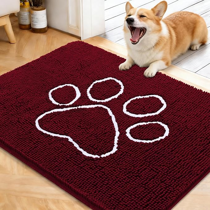 OLANLY Dog Door Mat for Muddy Paws 40x32, Paw Print Design, Absorbs Moisture