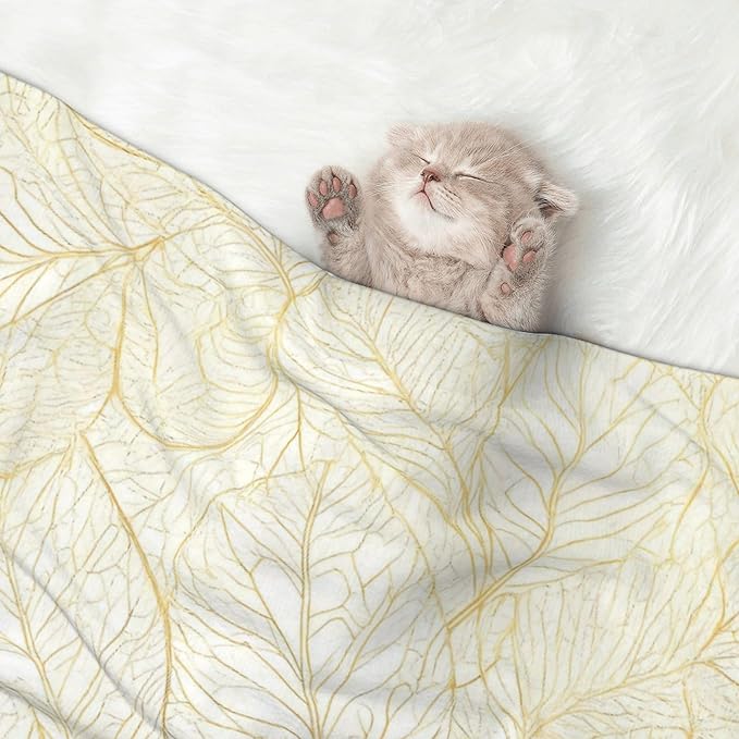 Waterproof Dog Blanket Soft Pet Blanket for Puppy Cat, Fleece Cat Throw Blankets for Furniture Bed Couch Sofa Reversible - Elegant Gold Leaf Pattern