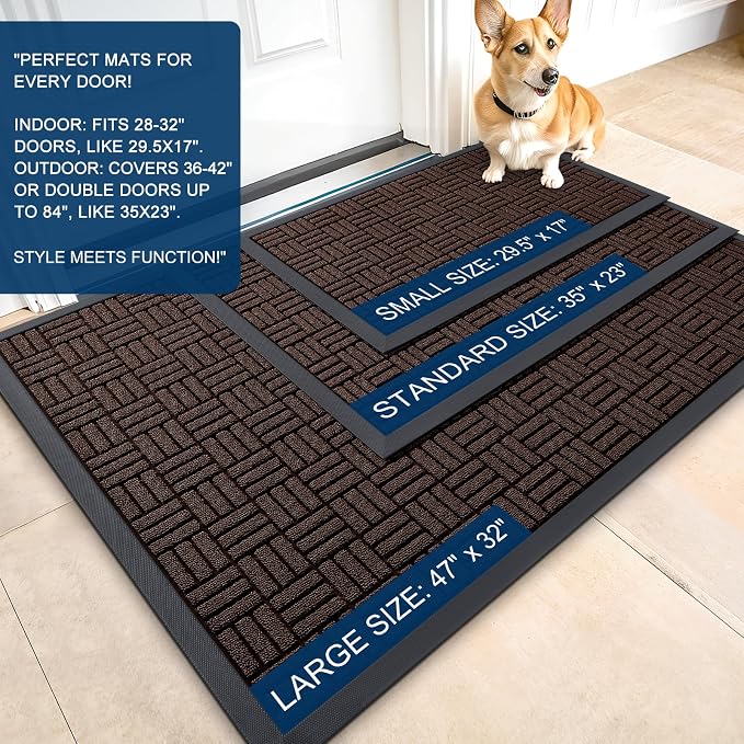 OLANLY Front Door Mat Outside Entrance 47x23, Heavy Duty Sturdy Natural Rubber