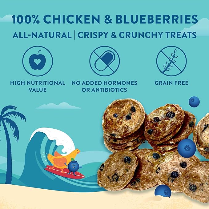 Chicken & Blueberry Chips – 2 Simple Ingredient Dog Treats, All Natural & Healthy Training Snacks for Small, Medium & Large Breeds, Puppies – High Protein, Made in US 3oz