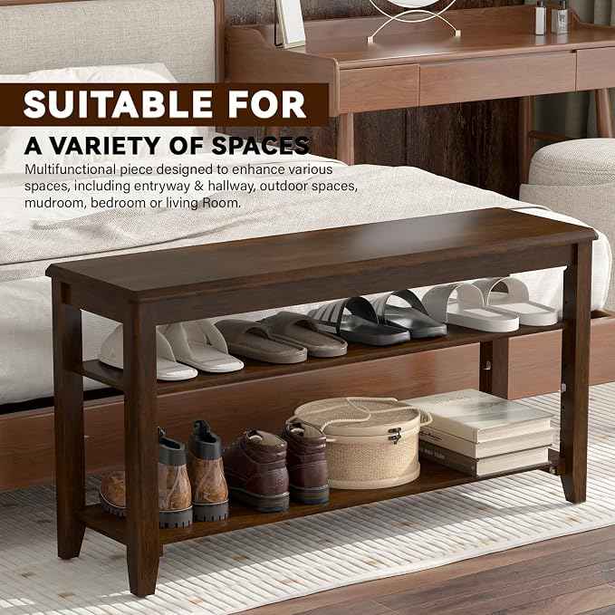 Shoe Bench Storage Rubberwood, Entryway Bench