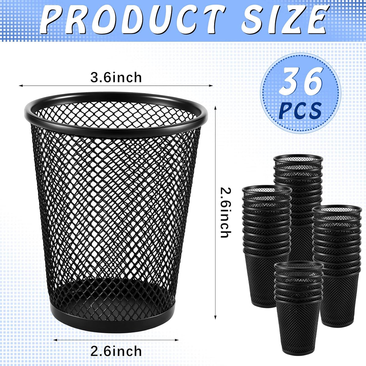Henoyso 36 Pack Mesh Pencil Holder Wire Mesh Pen Cup Black Pen Holder for Desk Metal Pen Organizer Pencil Cup Marker Holder Makeup Brush Holders for Home Office Supplies Accessories