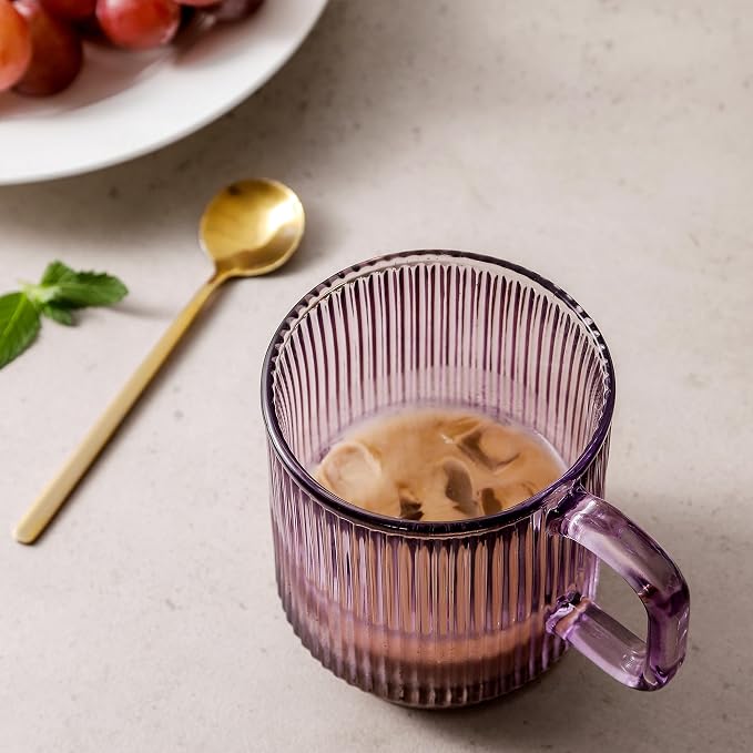 Lysenn Purple Glass Mug with Lid, Premium Glass Coffee Mug, 12 oz Tea Cup |