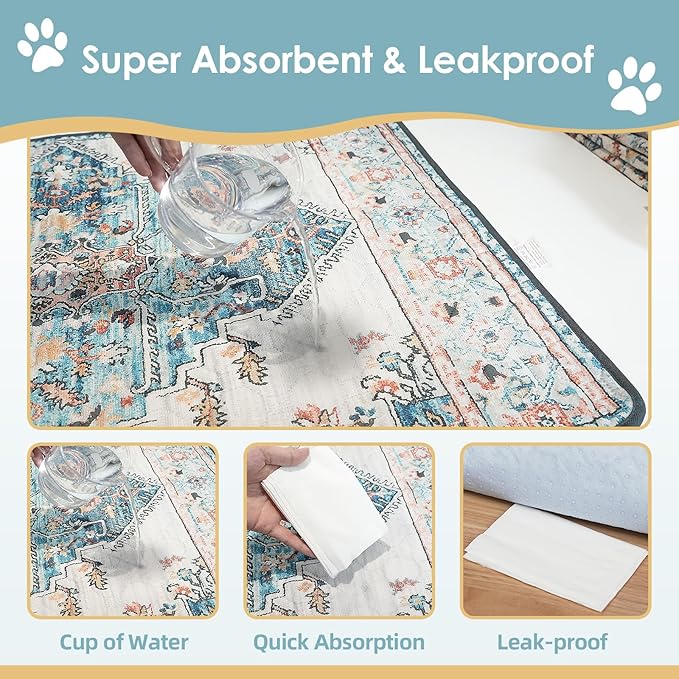 Washable Pee Pads for Dogs Large 2 Pack, 48" x 48" Reusable Puppy Pads Waterproof Dog Rugs, Super Absorbent, Leakproof, Dog Crate Pad, Playpen Mat, Whelping Pads, Blue Medallion