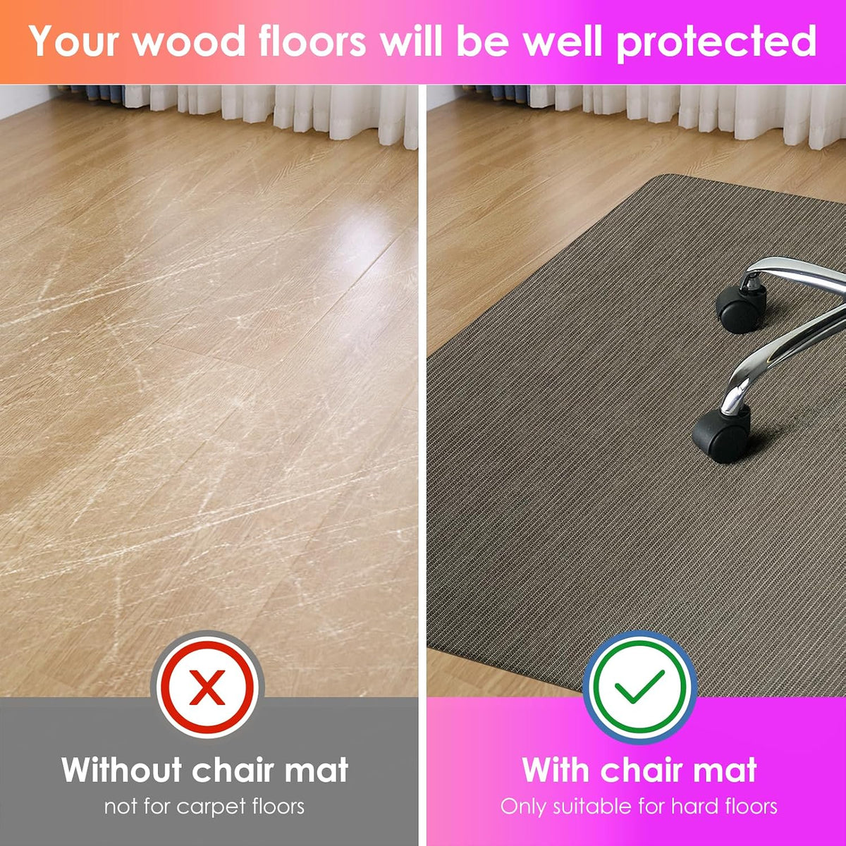 Azadx Heavy Duty Office Chair Mat for Hardwood Floor 36" x 48" Desk Chair Mat for Hard Floors No Slip Floor Protector for Home Office Flatten Quickly‌, Brown