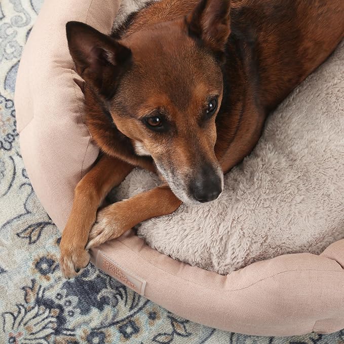 TOWN & COUNTRY EVERYDAY CuddleTown Faux Linen Comfy Cozy Cuddler Pet Bed, Supportive & Calming, Non-Slip Bottom, Machine Washable Cover, Warm Taupe, Small 22"x20"x7"