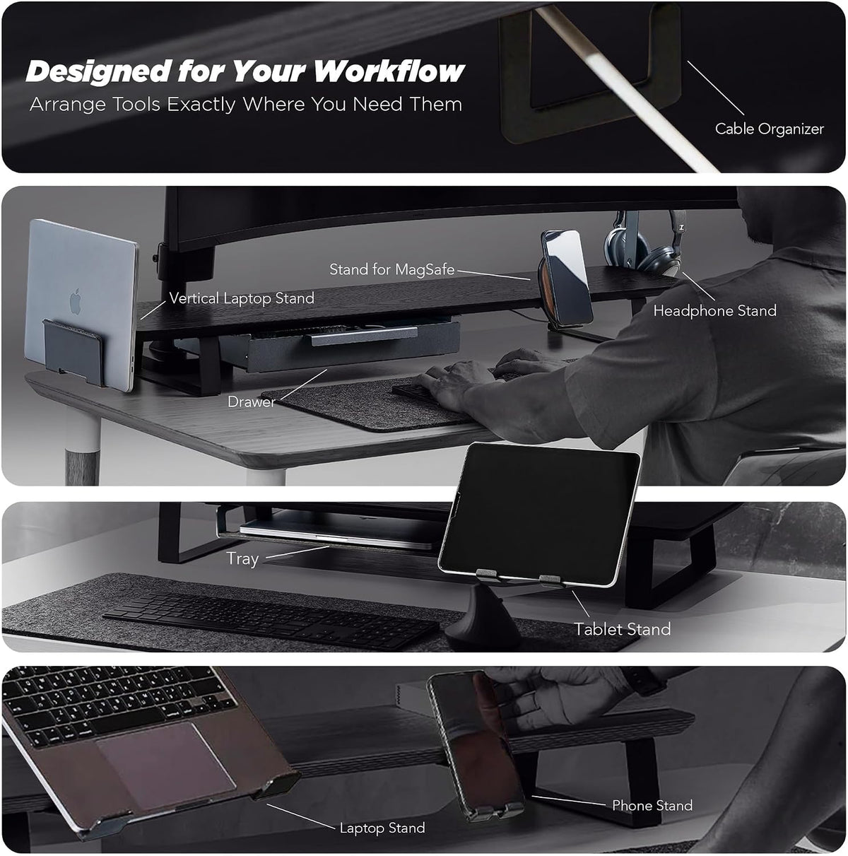 ULTRARM Moodular Vertical Laptop Tray Add-On for Rails, Do Not Use Alone