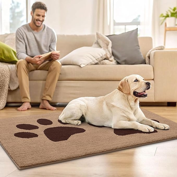Buganda Dog Door Mat for Muddy Paws, Absorbent Dirt Trapper Washable Indoor Doormats, Non Slip Low-Profile Mud Mat for Dogs, Front Entrance Doormat for Inside Floor (47x32 Inches, Beige)