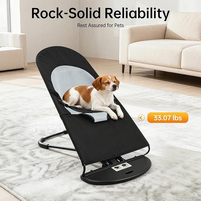 Pet Rocking Chair for Dog, Pet Rocker with 33Lbs Capacity, 3 Height Adjustable Puppy Folding Rocker with Breathable Mesh Fabric, for Small & Medium-Sized Dogs, Cats