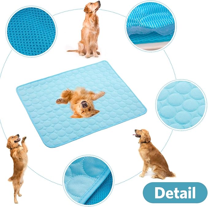 SHEJIZE Dog Cooling Mat Dog Cooling Pad Self Cooling Blanket, Washable Cooling Mat for Dogs, Pet Cooling Mat Keeps Pets Cool in Summer Heat, Resuable Fabric Cooling Mat (Blue, 28x22inch)