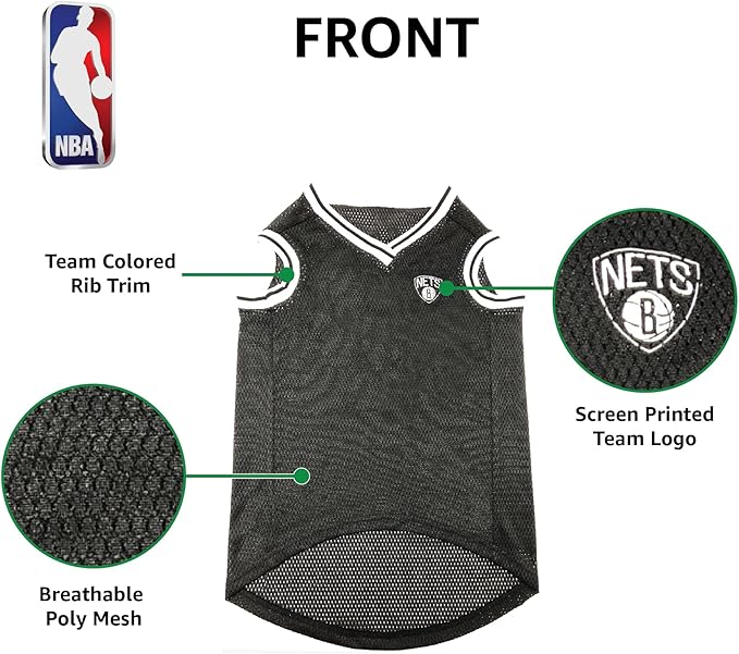 NBA PET Jersey Brooklyn NETS Basketball Dog Jersey, Small. Best Licensed Basketball Jersey for The Real Four-Legged Fan!