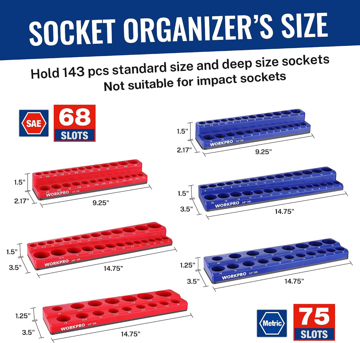 WORKPRO 8-Piece Magnetic Socket and Wrench Organizer Set
