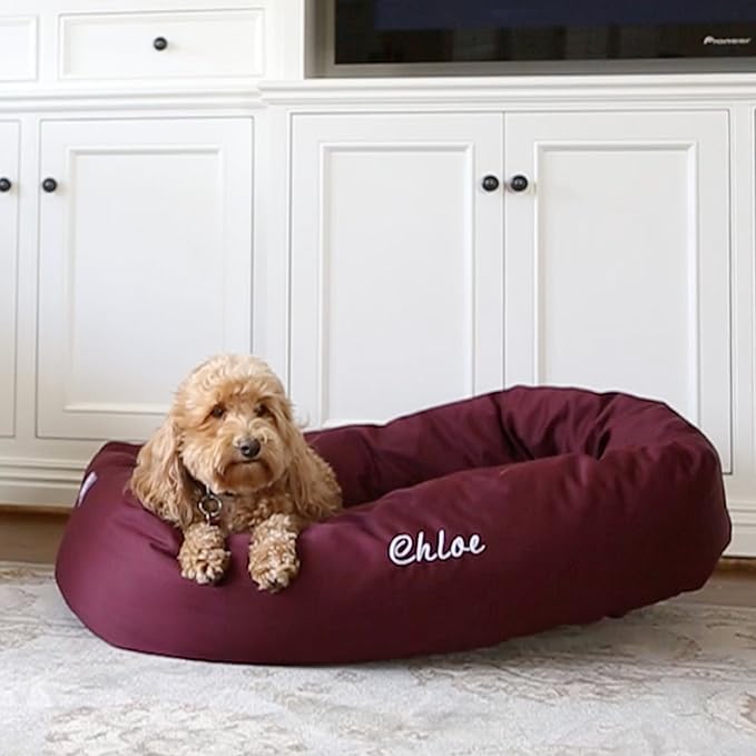 Majestic Pet 40" Round Dog Bed - Personalized Cozy Soft Washable Calming Donut Dog Bed w/ Spine Support - Burgundy (40x29x9) Large