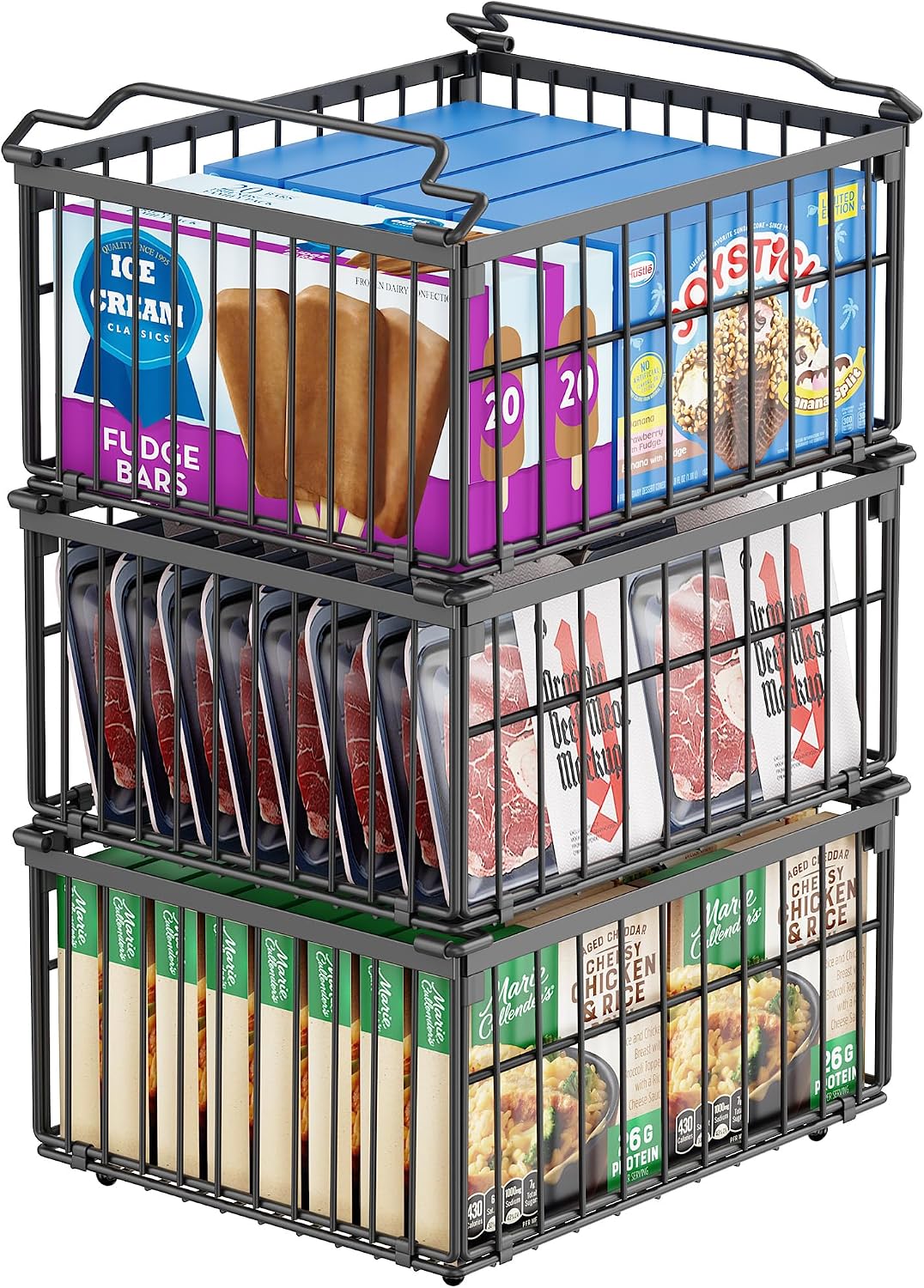 Freezer Organizer Bins, 3 Pack Enlarged Baskets for 5-9 Cu.FT Deep Freezer