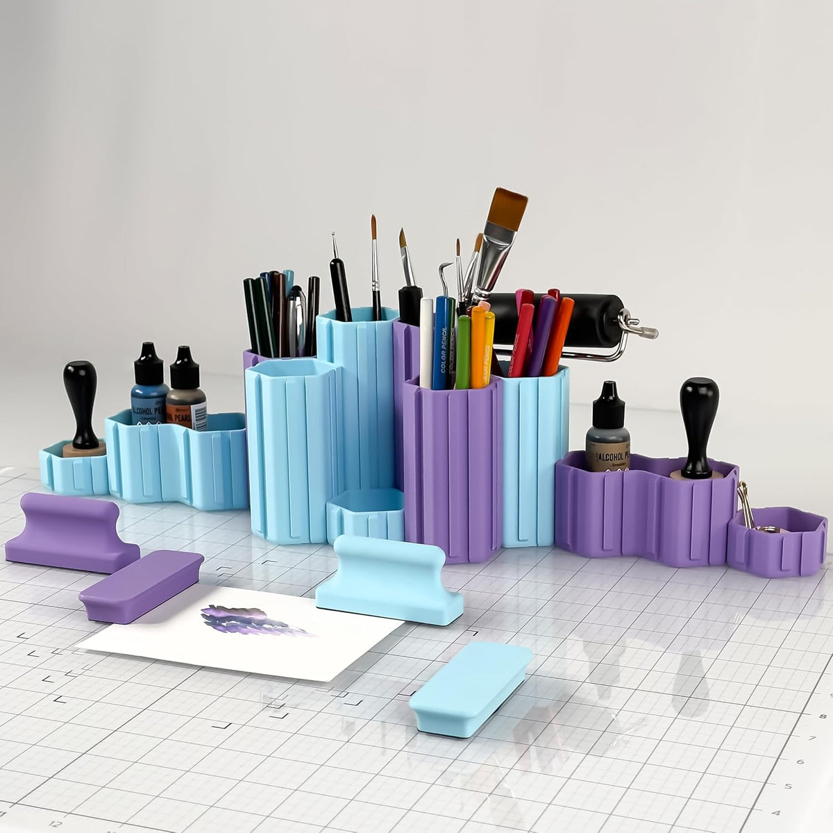 Glassboard Studio Hexaflex Organizer Set - Pen and Pencil Holder for Desk, Versatile Hexagon Design, Adjustable Dividers, 12 Color Options - Desk and Office Organization (Seaside Teal)