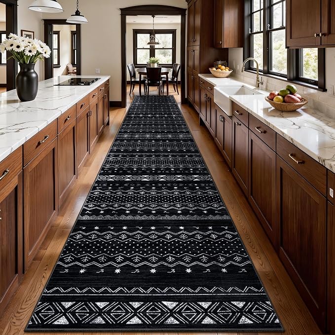 SERISSA Hallway Runner Rug, Soft Low-Pile Boho Geometric Indoor Long Carpet
