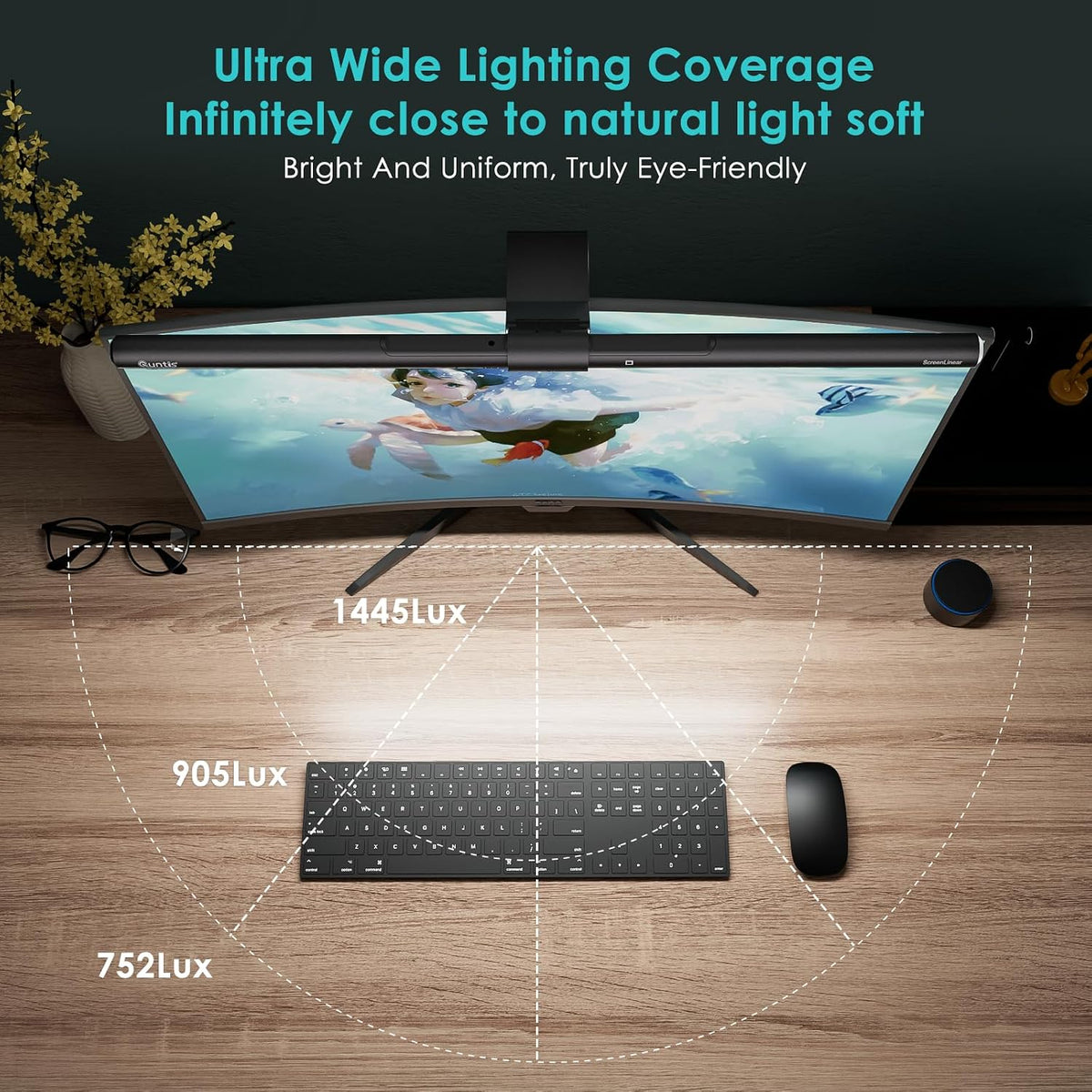 Quntis Monitor Light Bar with Remote Control, Fit for Curved/Flat Monitor, Eye-Care USB Computer Lamp Dimmable Screen Light Bar with Auto-Dimming, No Glare Home Office Gaming Desk Lamp